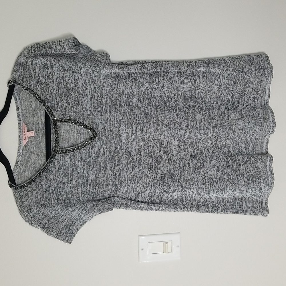 Juicy Couture capsleeve top with rhinestones keyhole neck